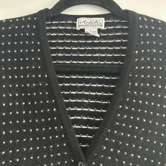 Ardi K Designer Collection 100% Cashmere Cardigan – Black/White Dot Knit –Size L - Picture 7 of 8